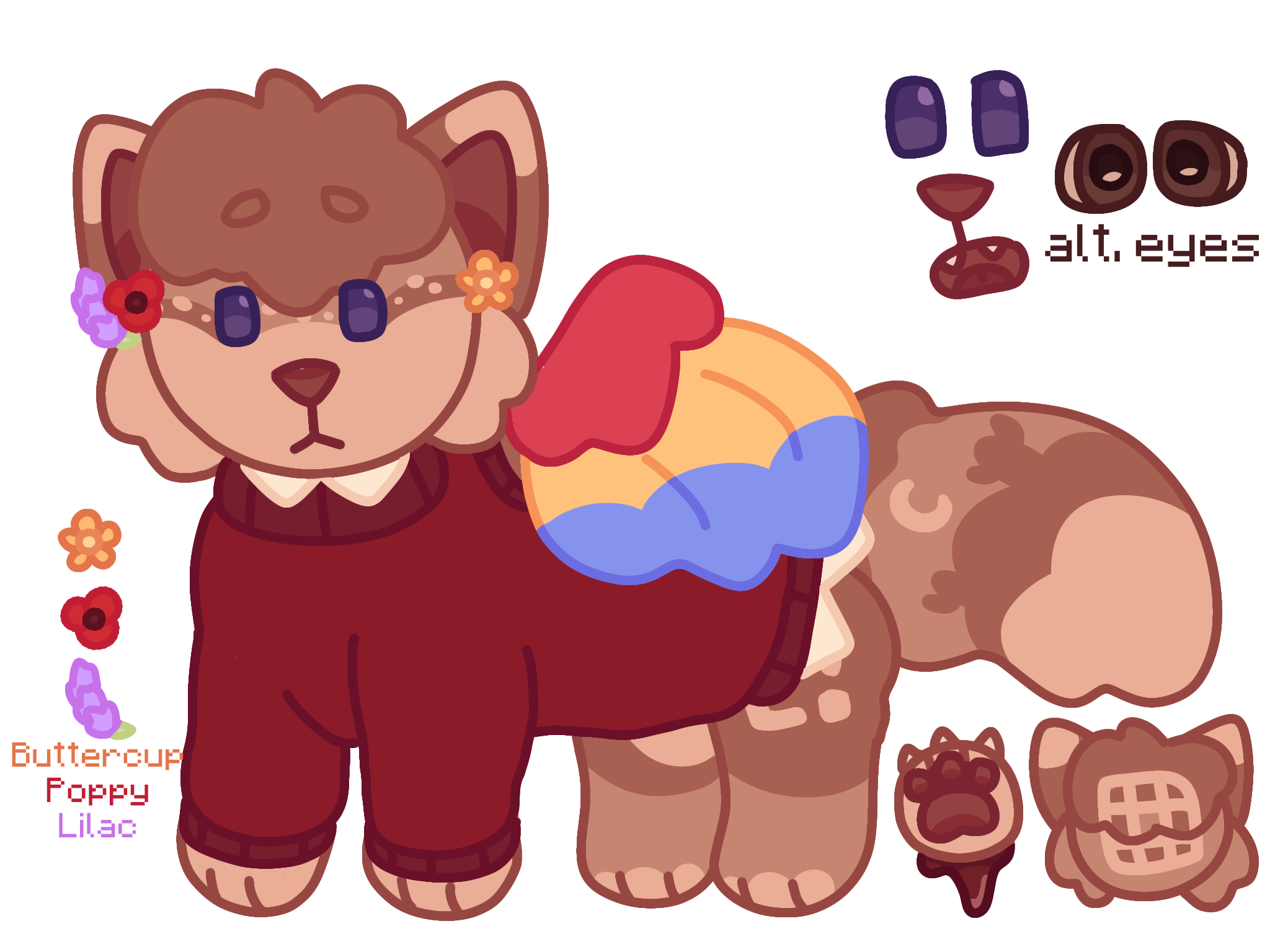 Catified design of Grian. He is a light brown cat with rectangular eyes and red parrot wings wearing a red sweater.