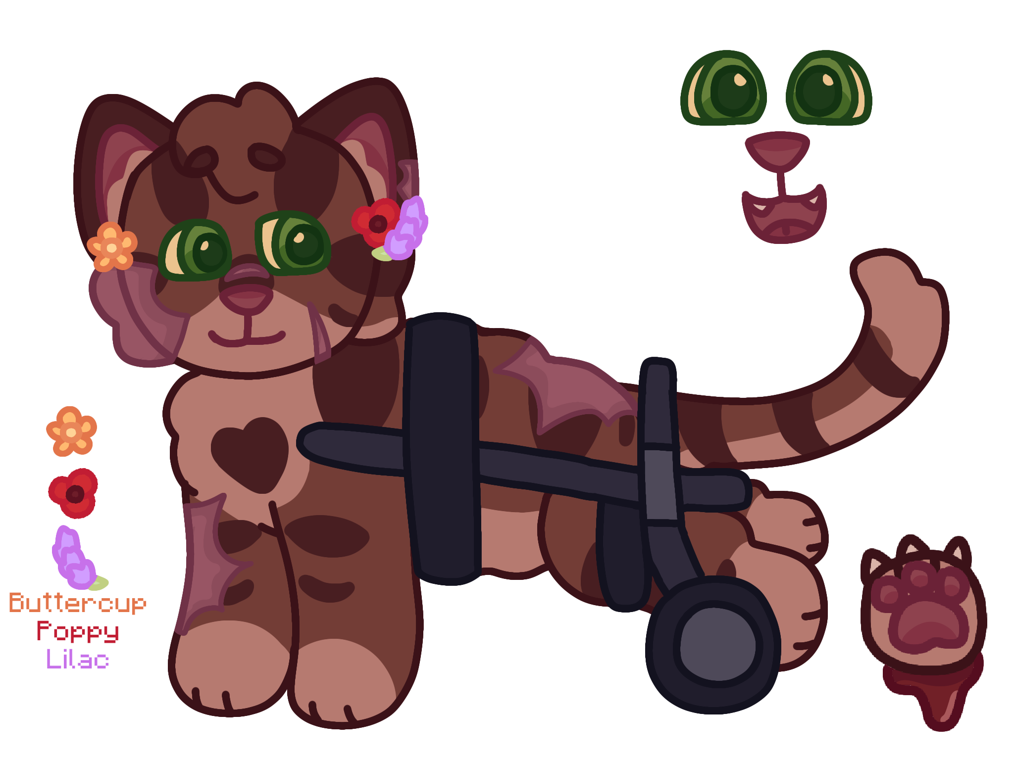 Catified design of Scar. He is a brown striped cat with scars and is in a cat wheelchair.