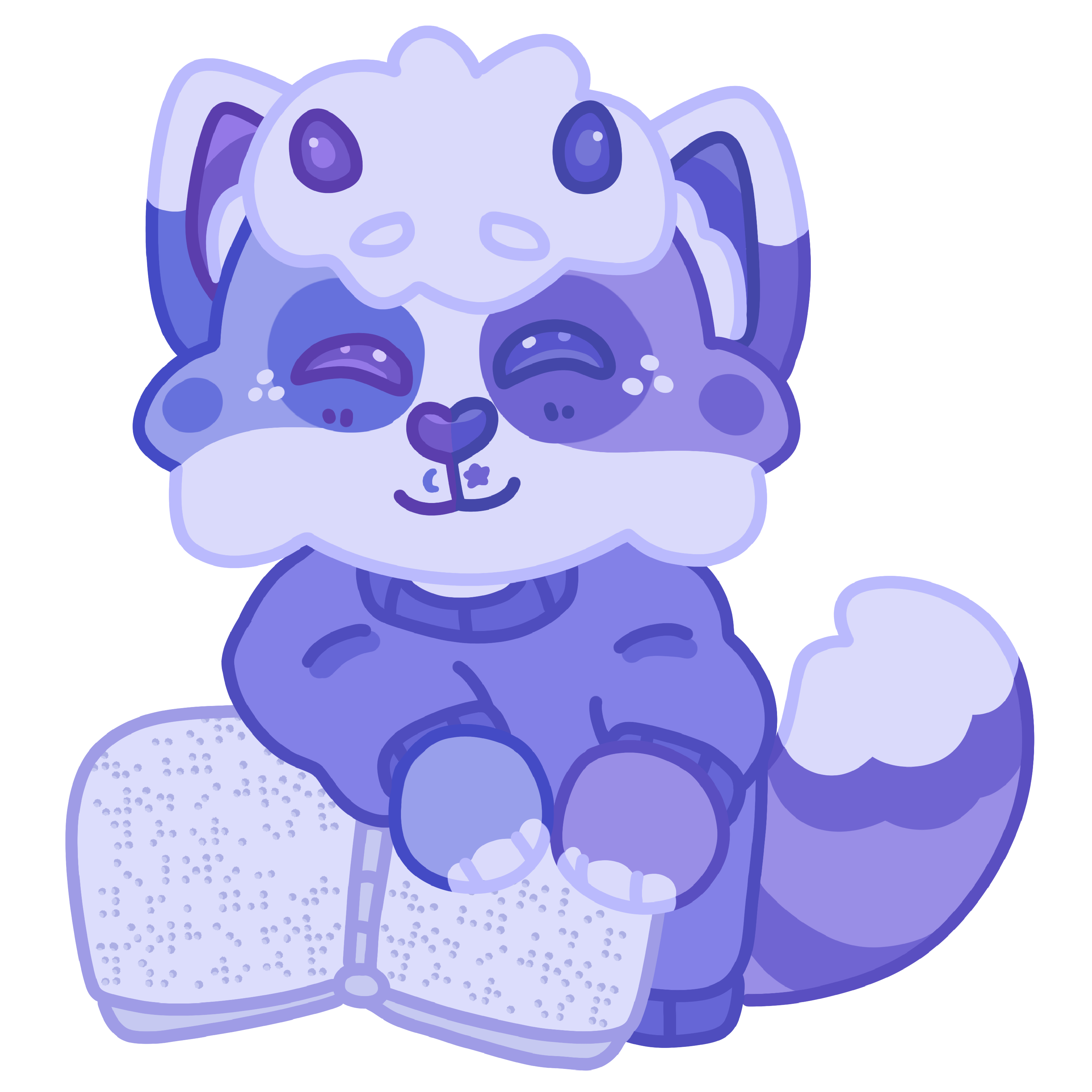 Periwinkle smiles and closes their eyes while they read a page of a braille book with their paws.