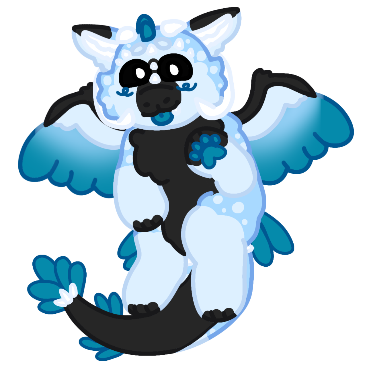 Shmello's OC Spiffy, a light blue and gray Dutch Angel Dragon.