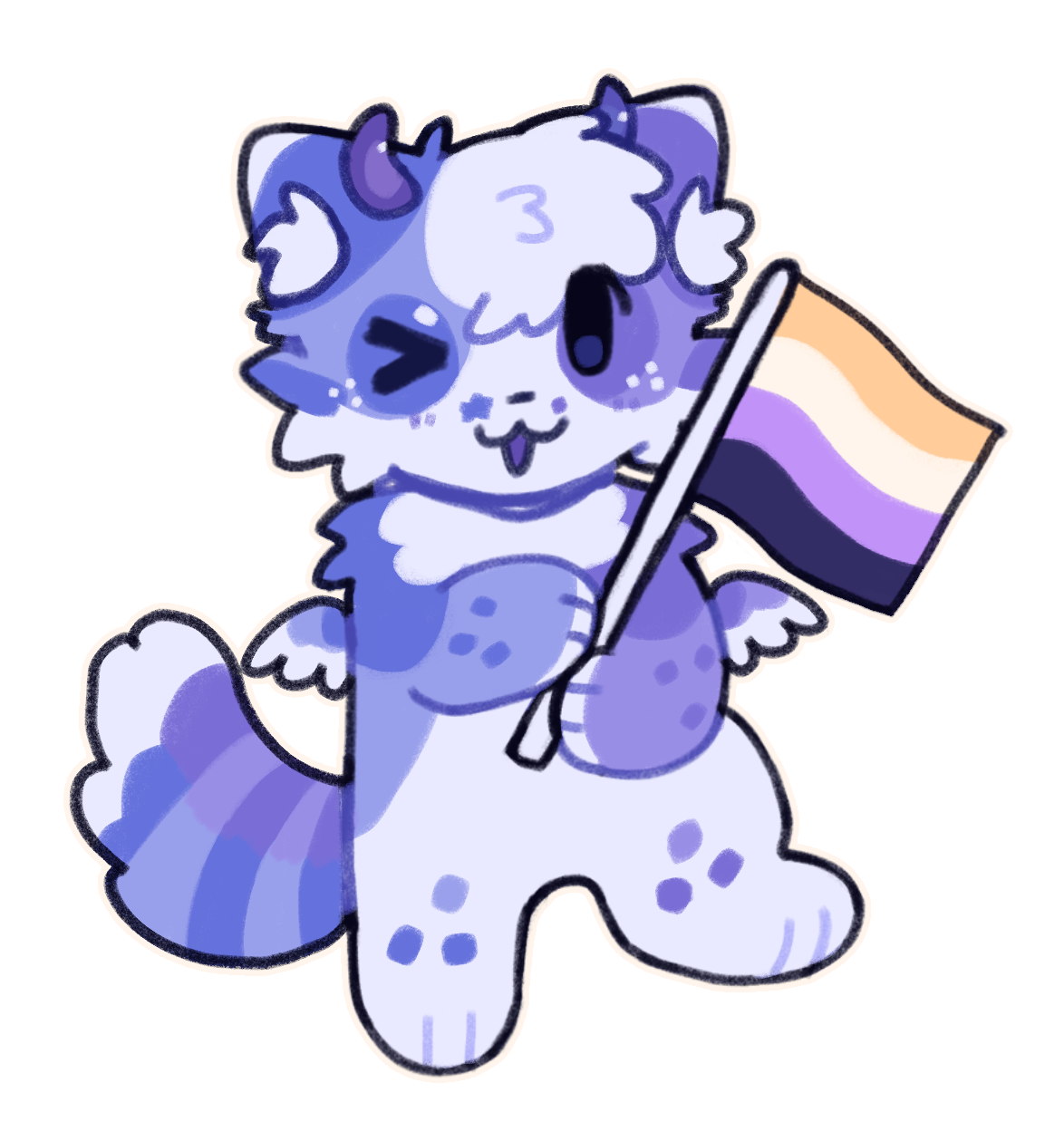 My fursona holding the Nonbinary flag, by Ambr on Toyhouse.