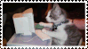 Stamp of a kitten typing on a computer.